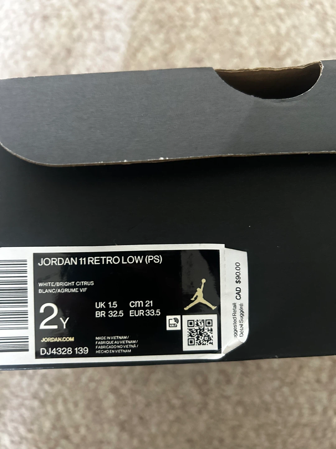 Jordan 11 Retro Low (PS) White Bright Citrus Toddler Shoes - photo 4