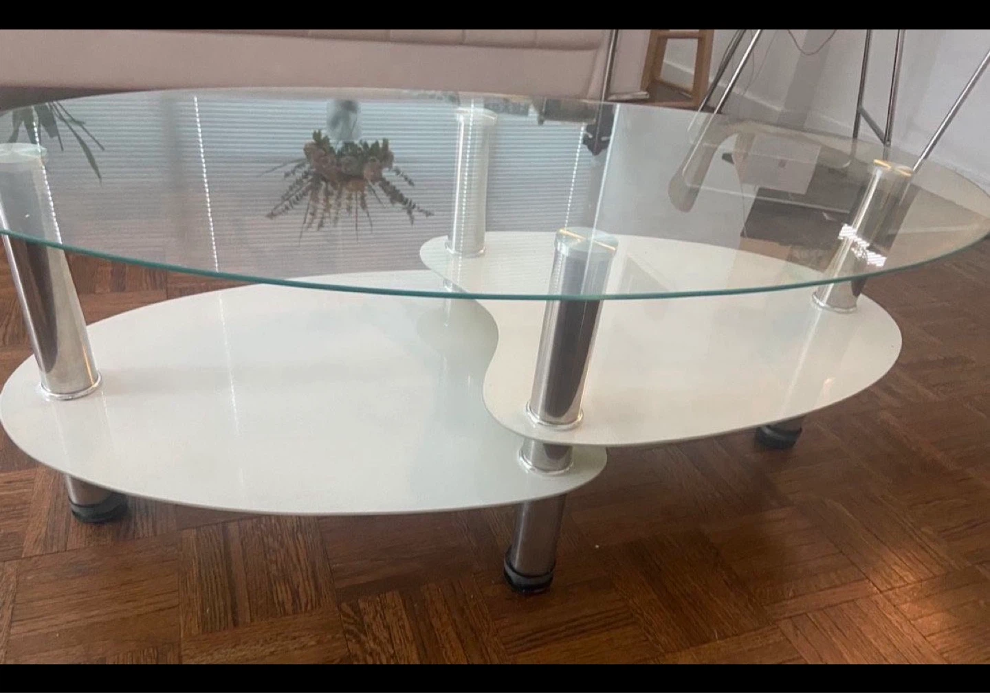 Glass Oval Coffee Table with White Shelf - photo 2