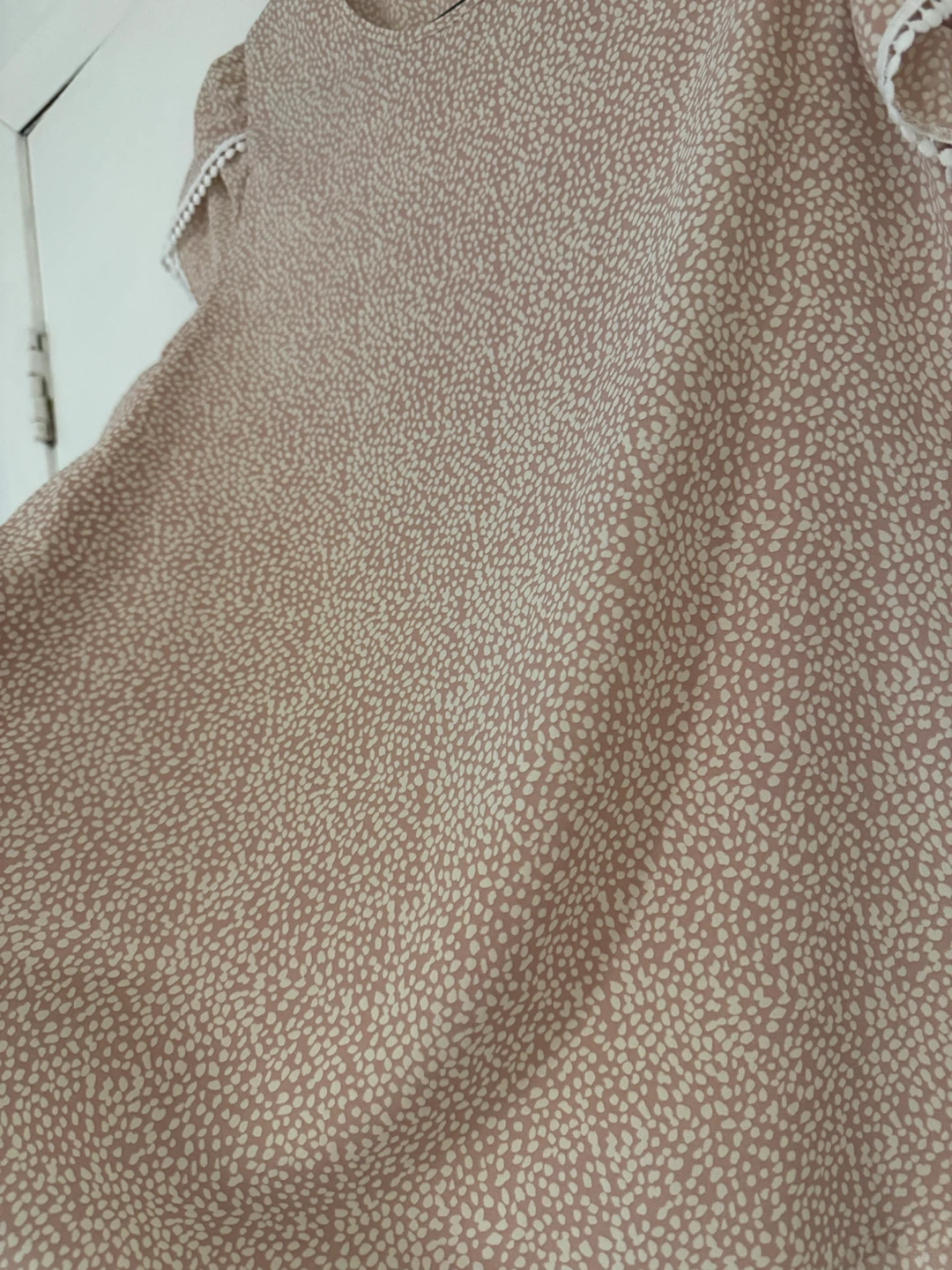 Women's Short Sleeve Top - Tan & White Ditsy Print - photo 2