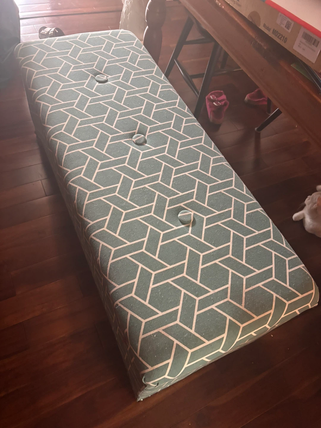 Storage Ottoman Bench - Green Geometric Pattern