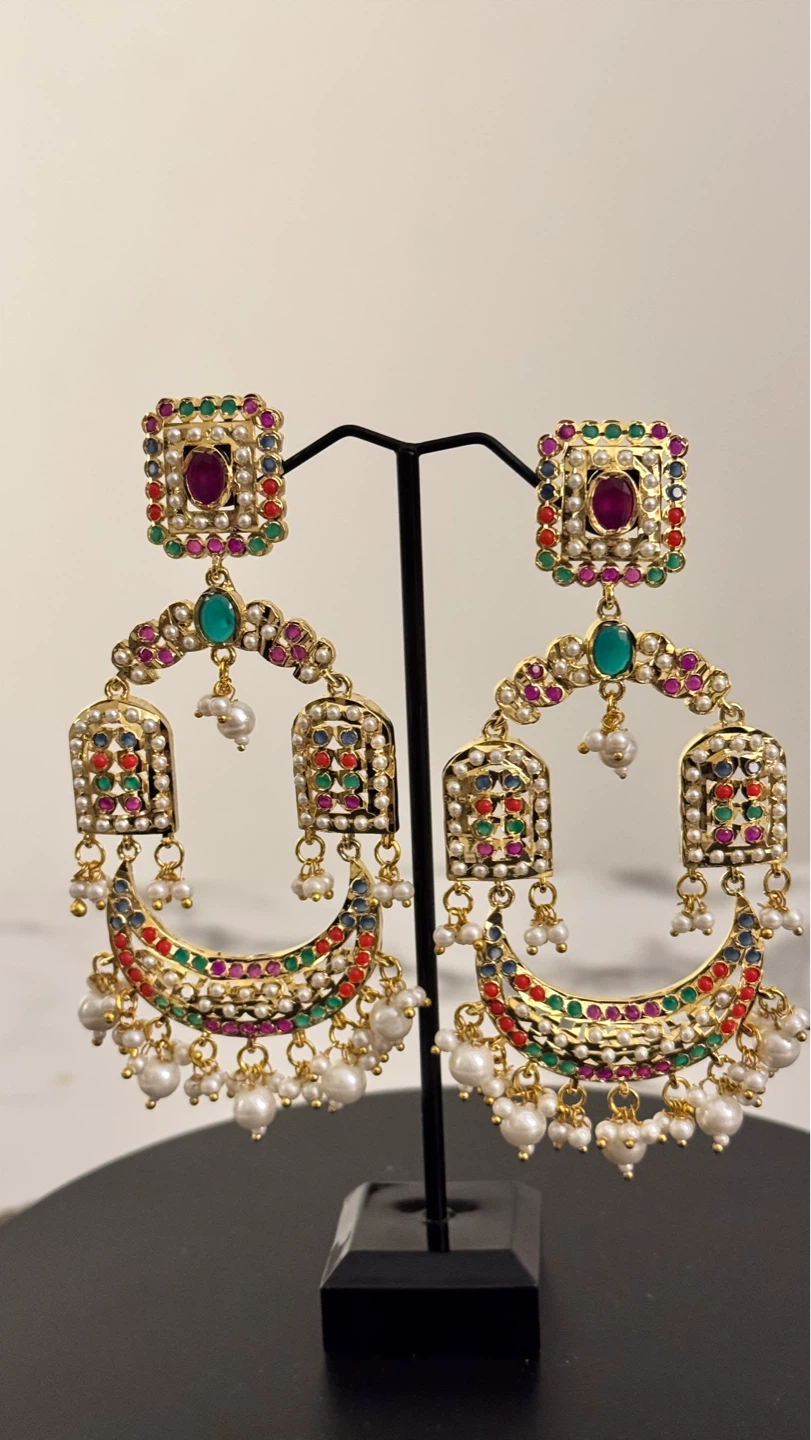 Jadau long earrings