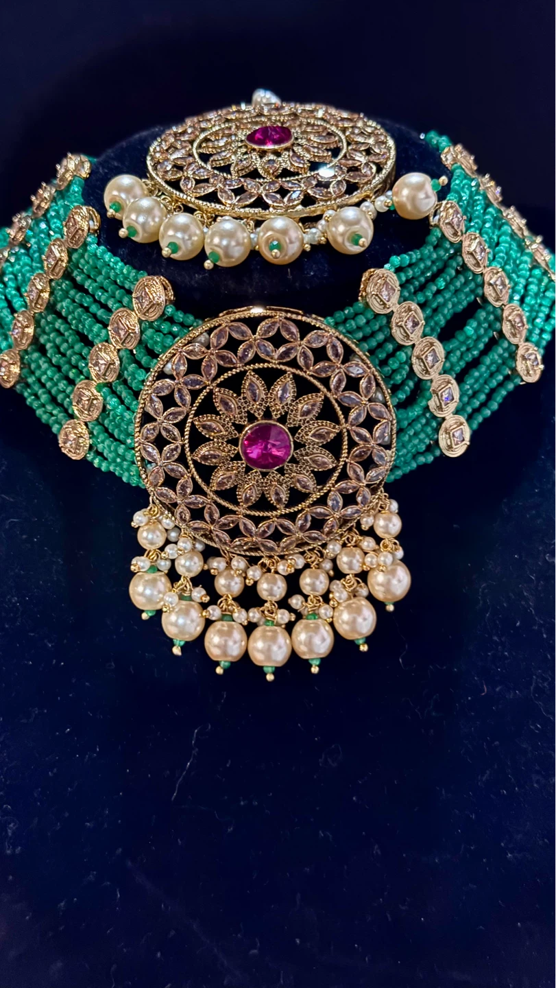 Polki green with ruby 4 piece set - photo 3