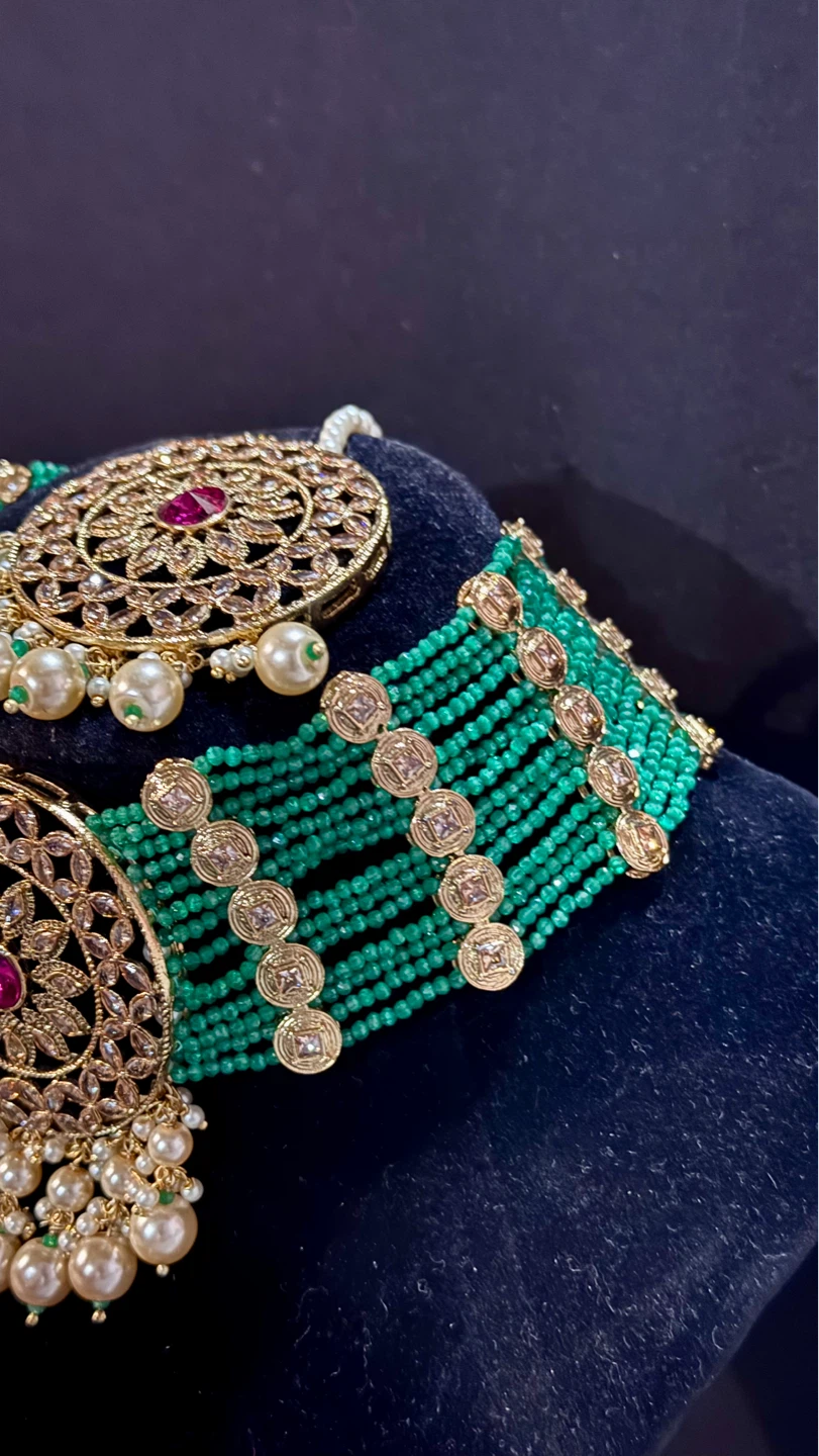 Polki green with ruby 4 piece set - photo 4