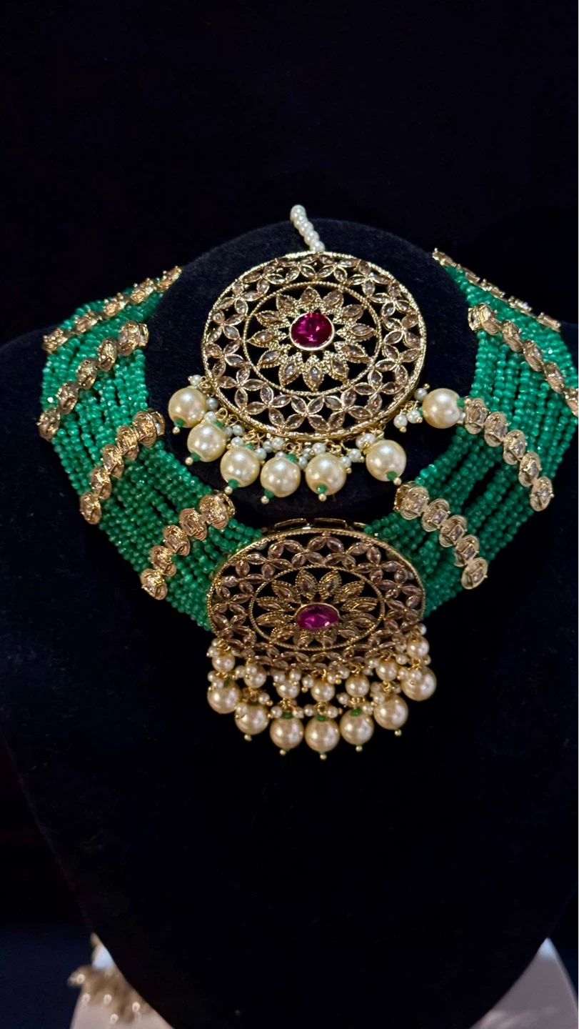 Polki green with ruby 4 piece set - photo 2