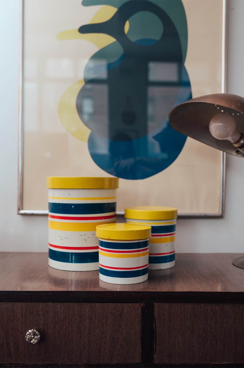 1970s Mod-Stripe Metal Canister Set - Set of 3