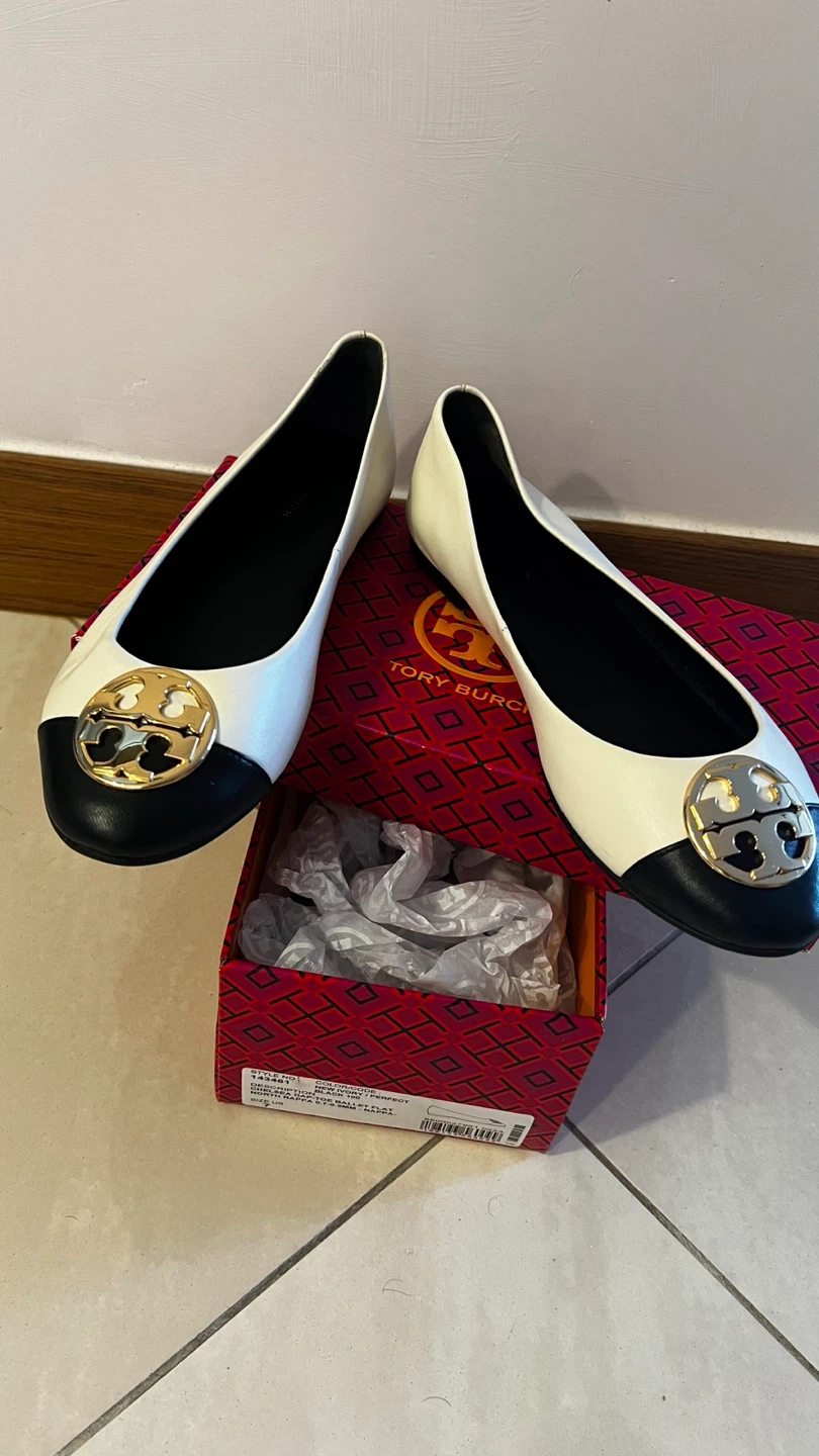 Tory Burch Minnie Ballet Flats White/Black Size 7