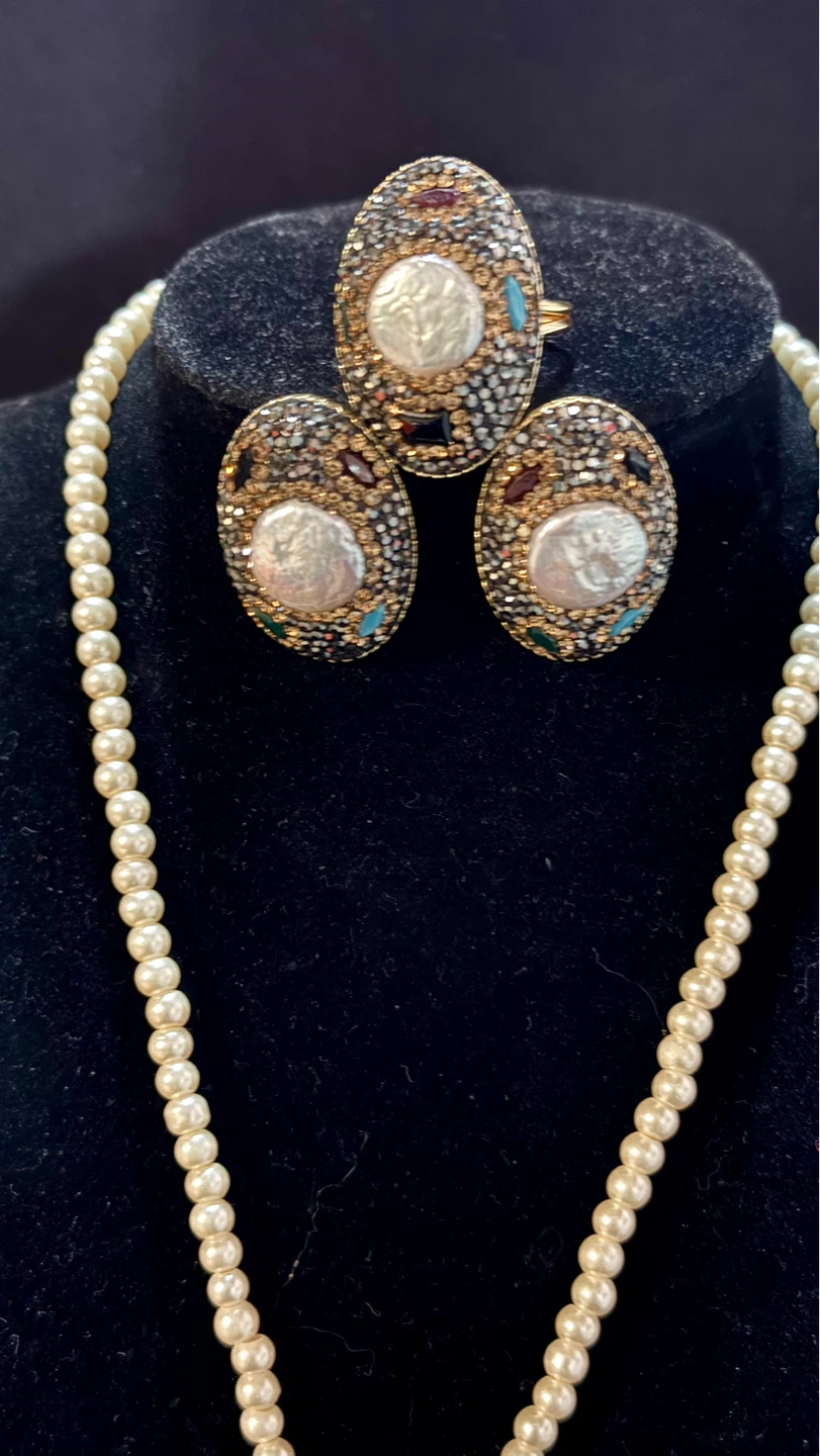 Turkish Pearl Necklace, Earrings, and Ring Set - photo 2