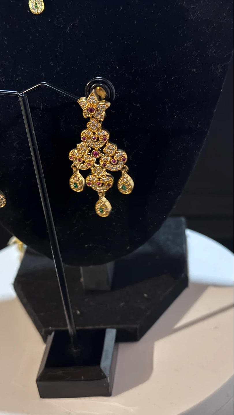 Gold plated Choker Necklace and Earring Set with White Pearls - photo 4