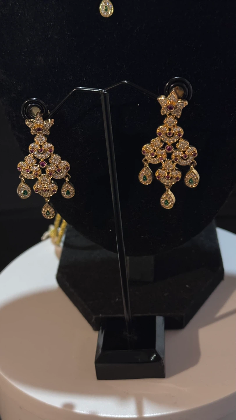 Gold plated Choker Necklace and Earring Set with White Pearls - photo 3