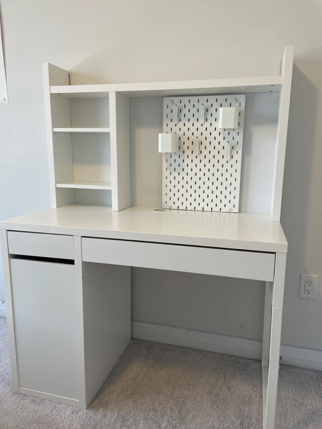 White IKEA Desk with Hutch and Pegboard - photo 3