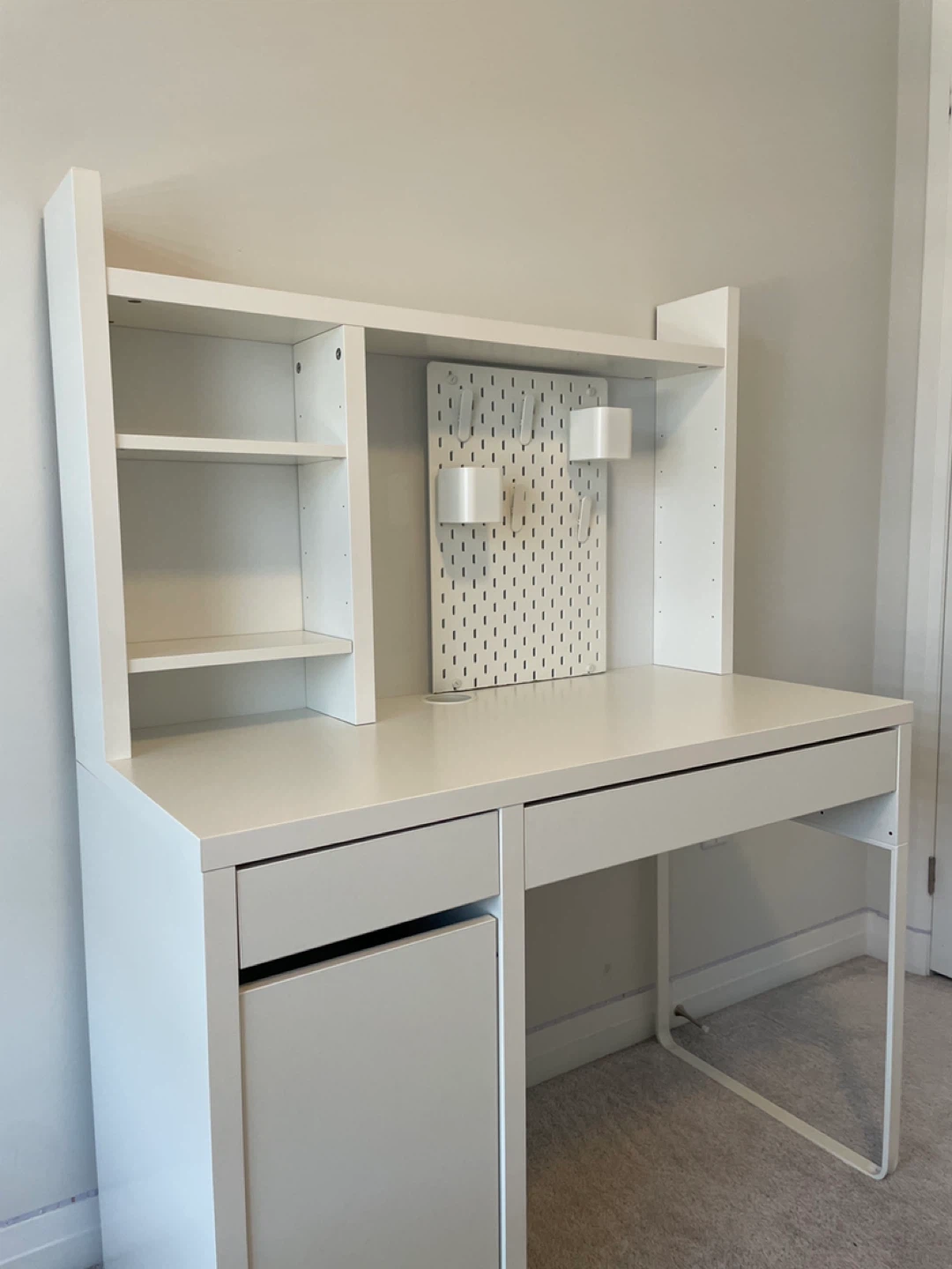 White IKEA Desk with Hutch and Pegboard - photo 4