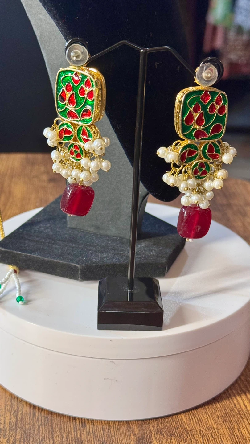 Kundan Ruby stone 4 piece set - photo 5