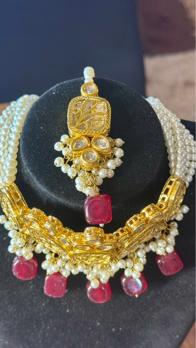 Kundan Ruby stone 4 piece set - photo 2