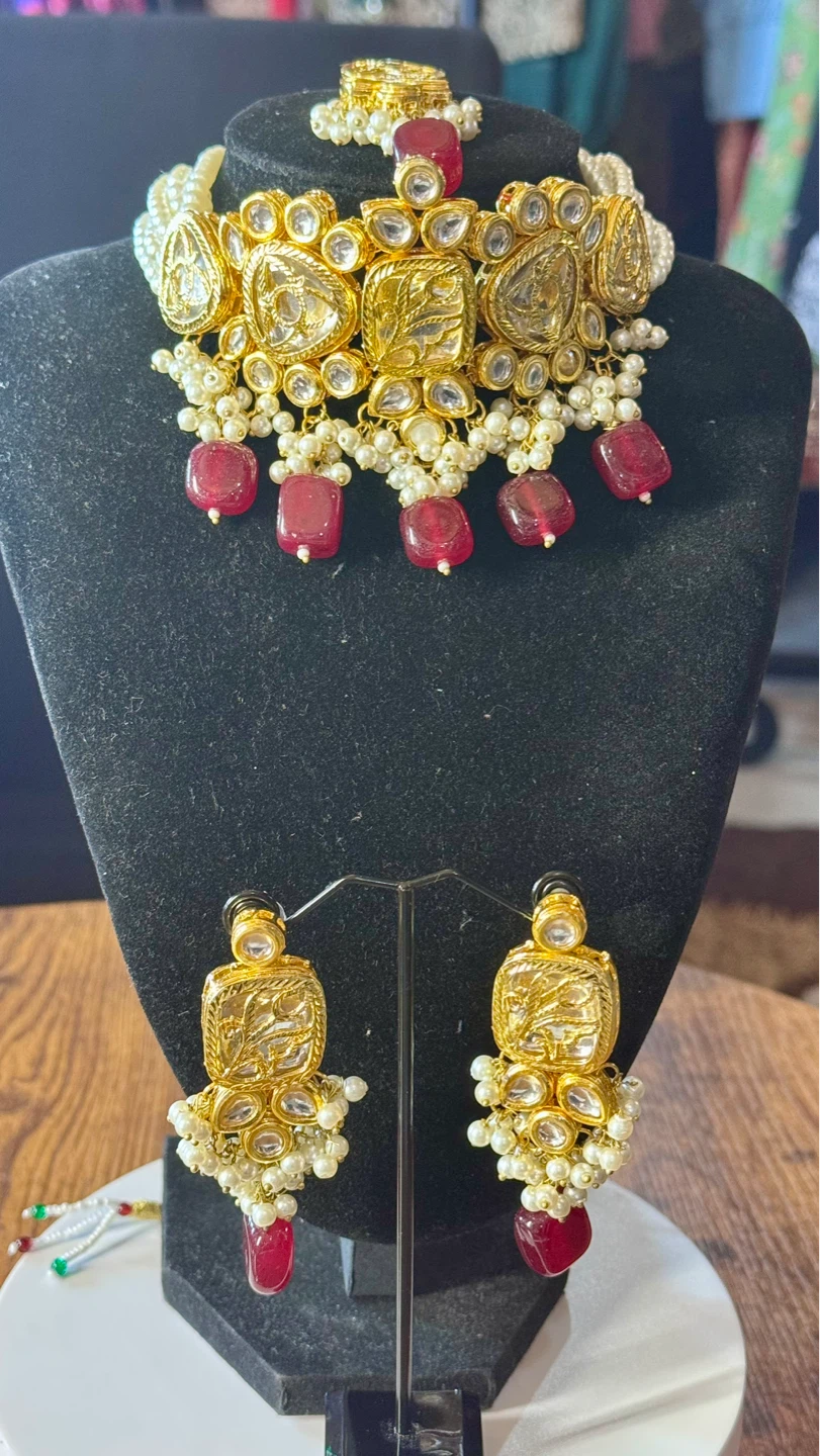 Kundan Ruby stone 4 piece set