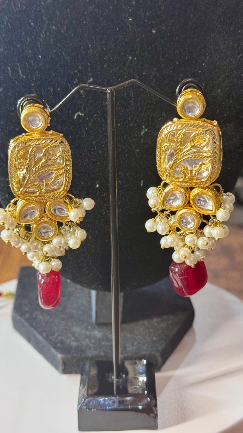 Kundan Ruby stone 4 piece set - photo 4