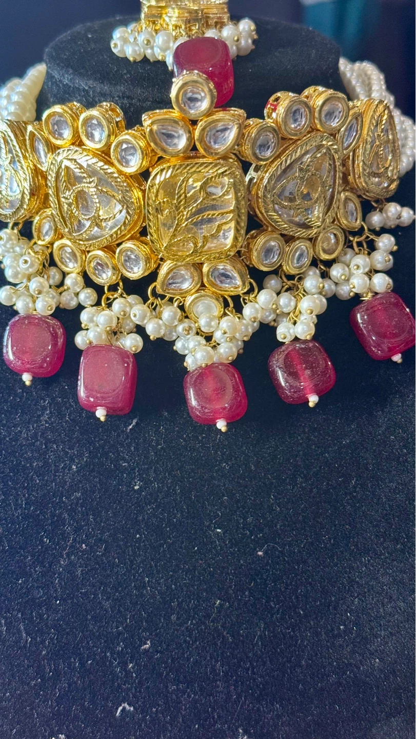 Kundan Ruby stone 4 piece set - photo 3