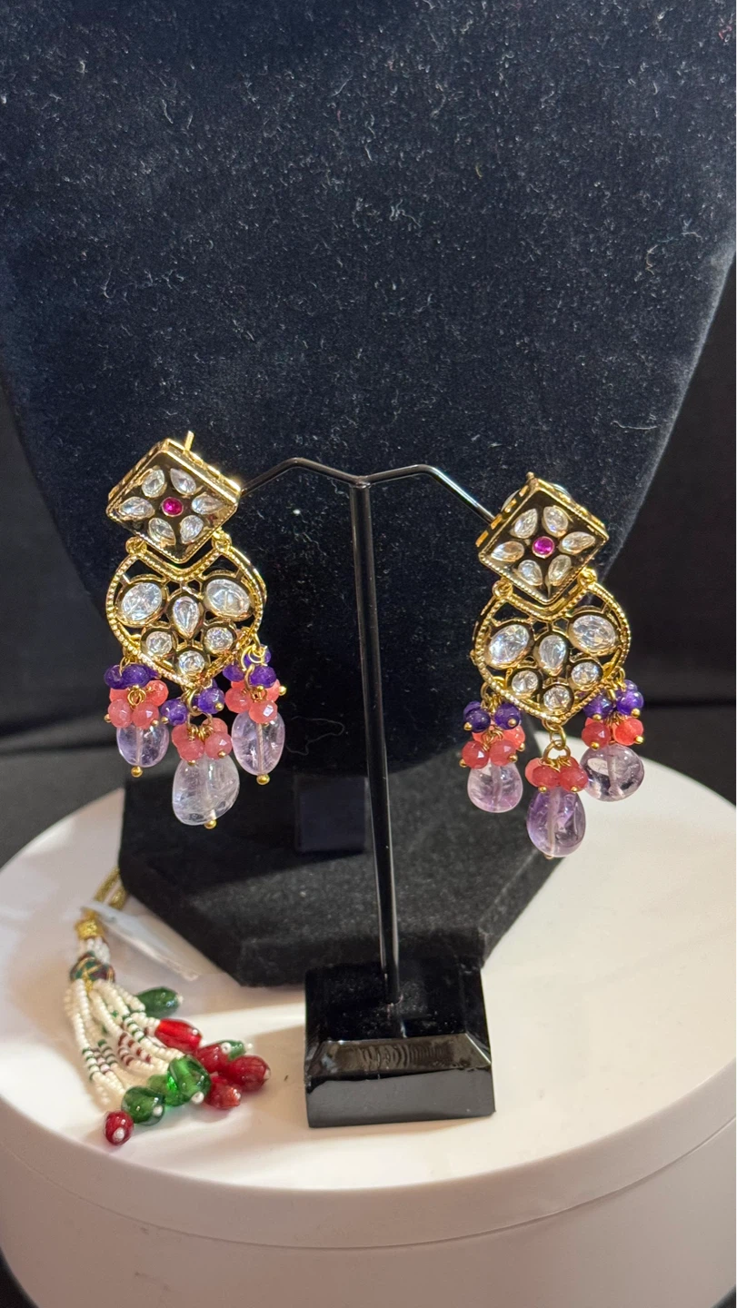 Purple kundan polki choker set - photo 3