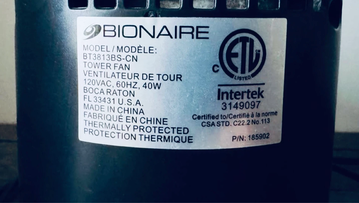 Bionaire BT3813BS-CN Tower Fan - photo 3