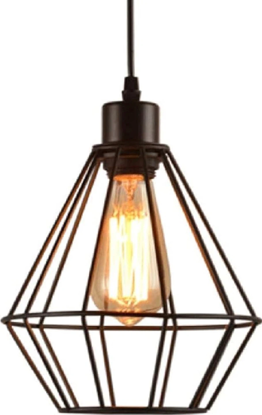 Geometric Pendant Light Fixture with Black and Copper Cage