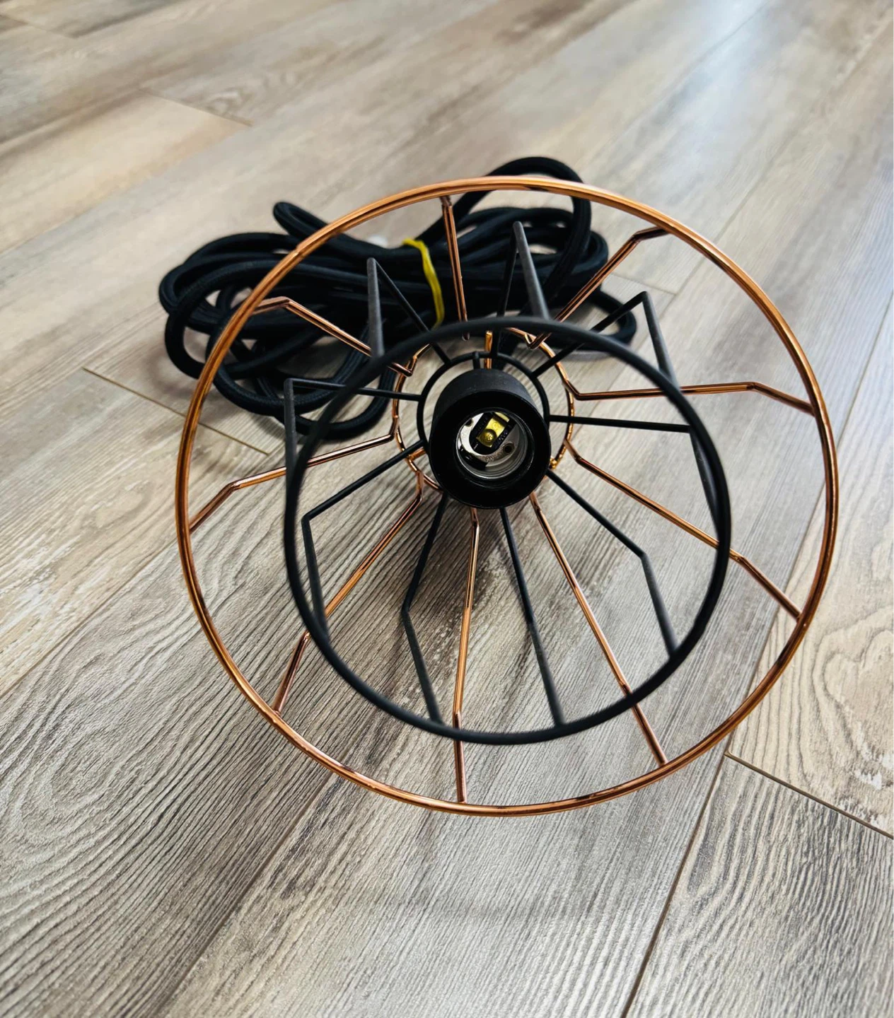 Geometric Pendant Light Fixture with Black and Copper Cage - photo 3