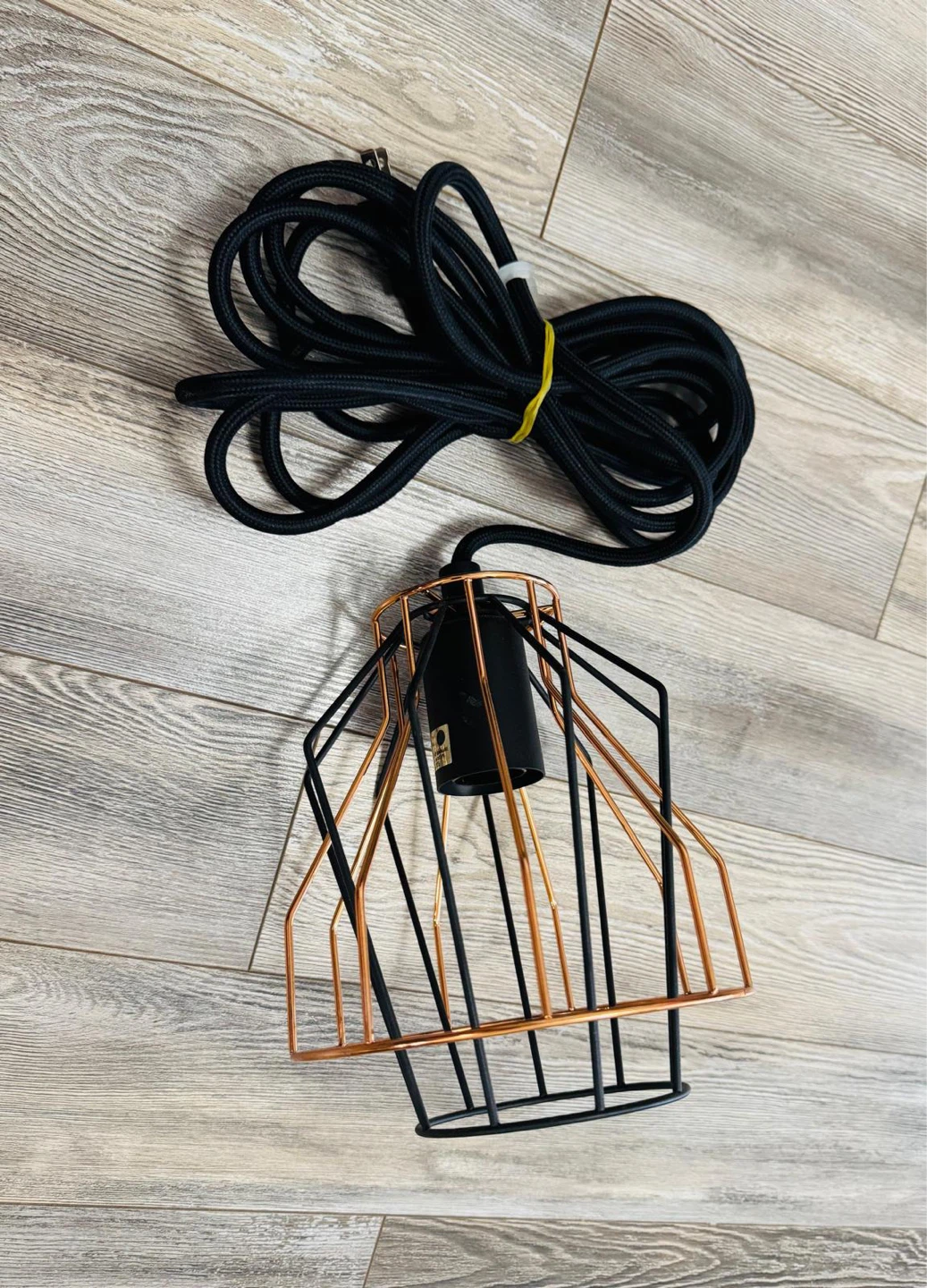 Geometric Pendant Light Fixture with Black and Copper Cage - photo 5