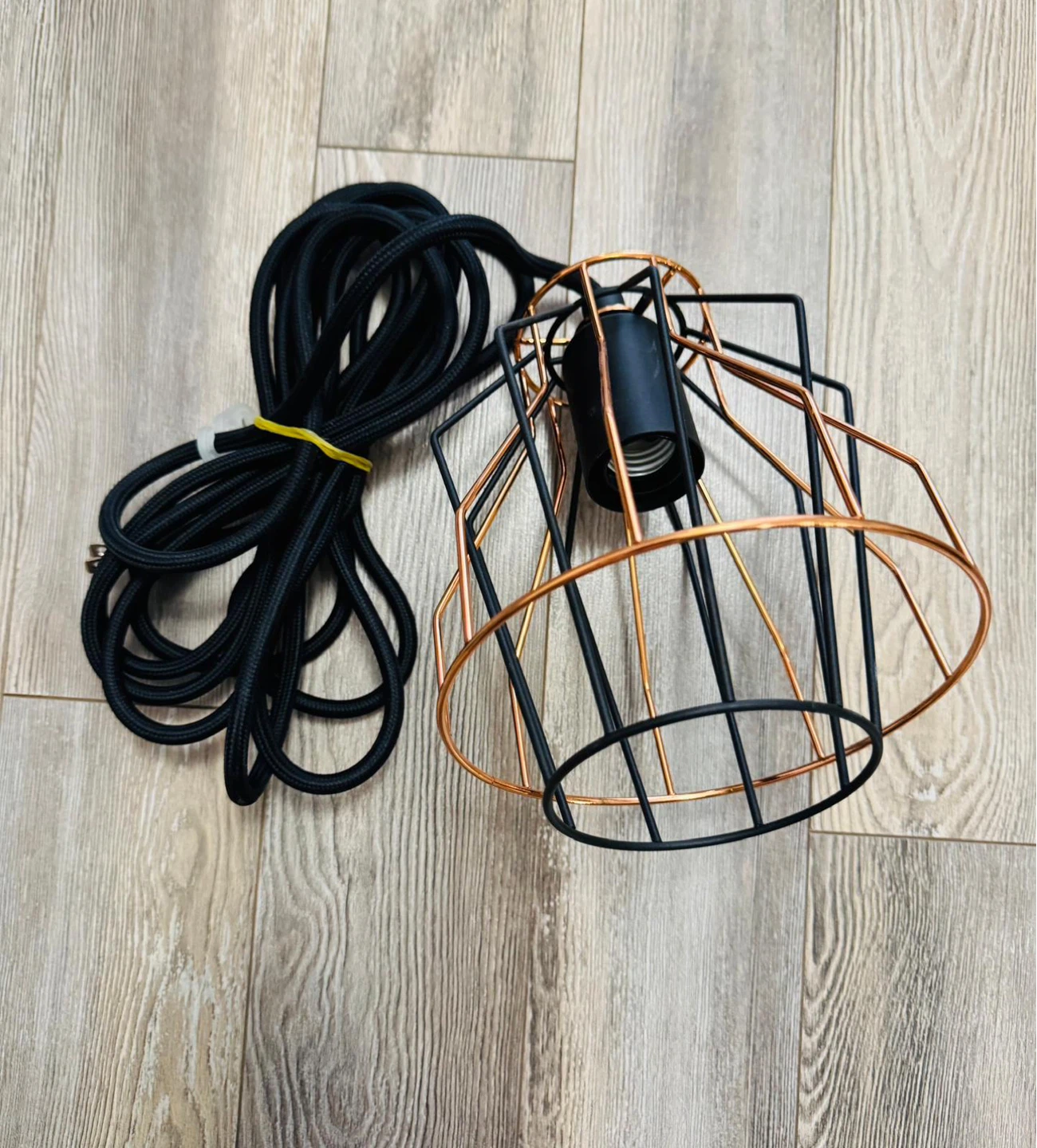 Geometric Pendant Light Fixture with Black and Copper Cage - photo 4
