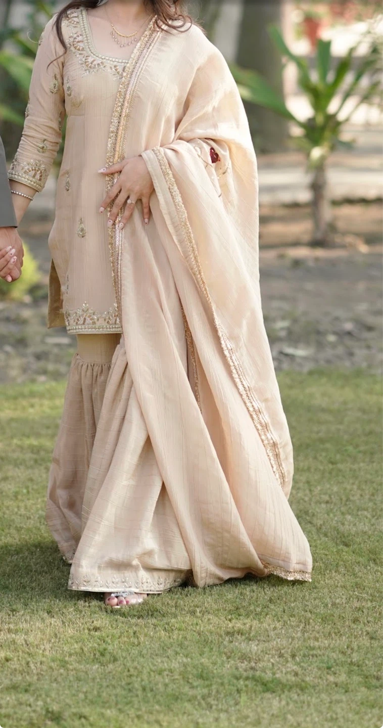 Women's Beige/Golden Sharara Suit - photo 3
