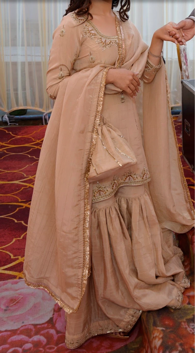 Women's Beige/Golden Sharara Suit - photo 4