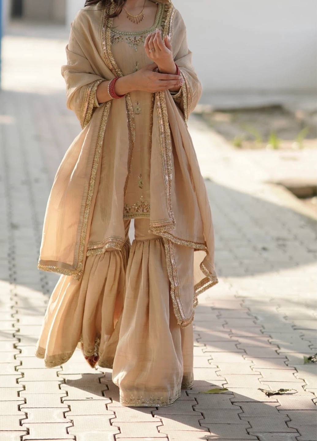 Women's Beige/Golden Sharara Suit - photo 5