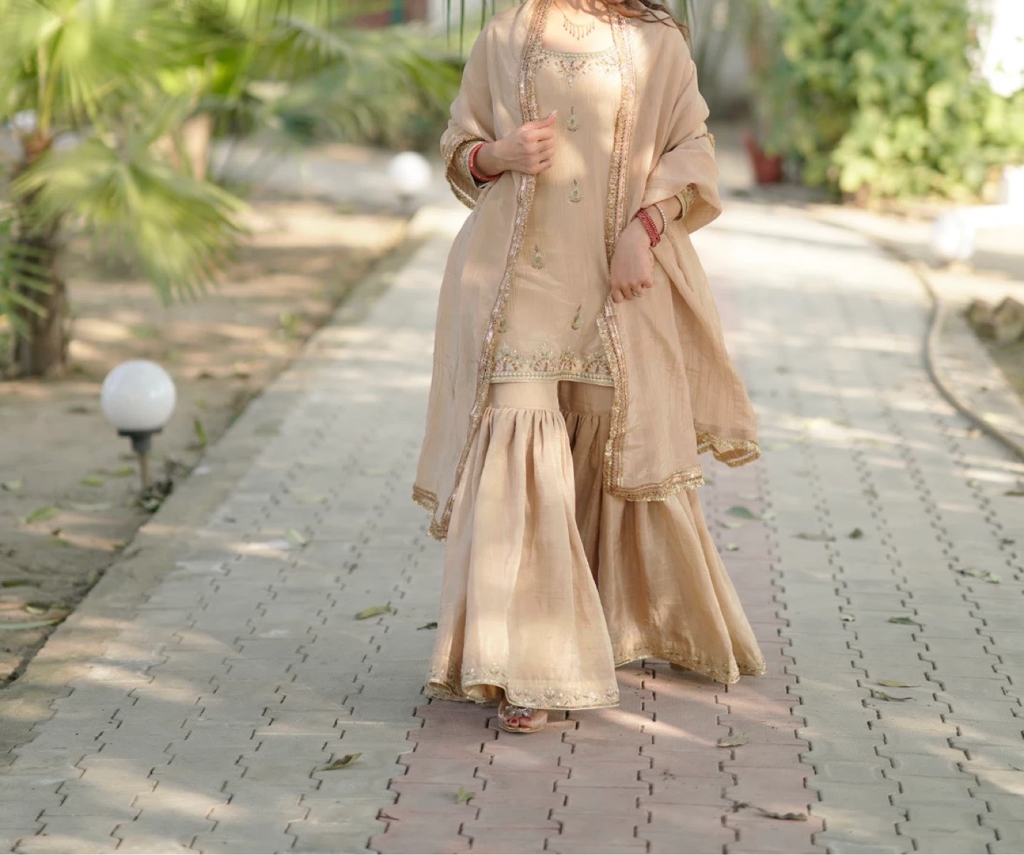 Women's Beige/Golden Sharara Suit - photo 2