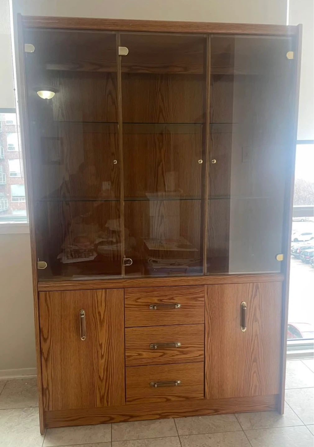 Wooden Display Cabinet with Glass Doors and Drawers - photo 2