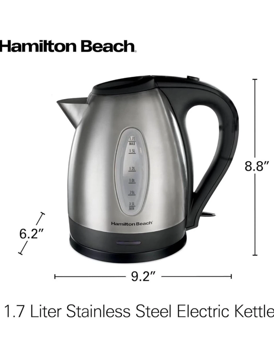 Hamilton Beach 1.7 Liter Stainless Steel Electric Kettle - photo 2