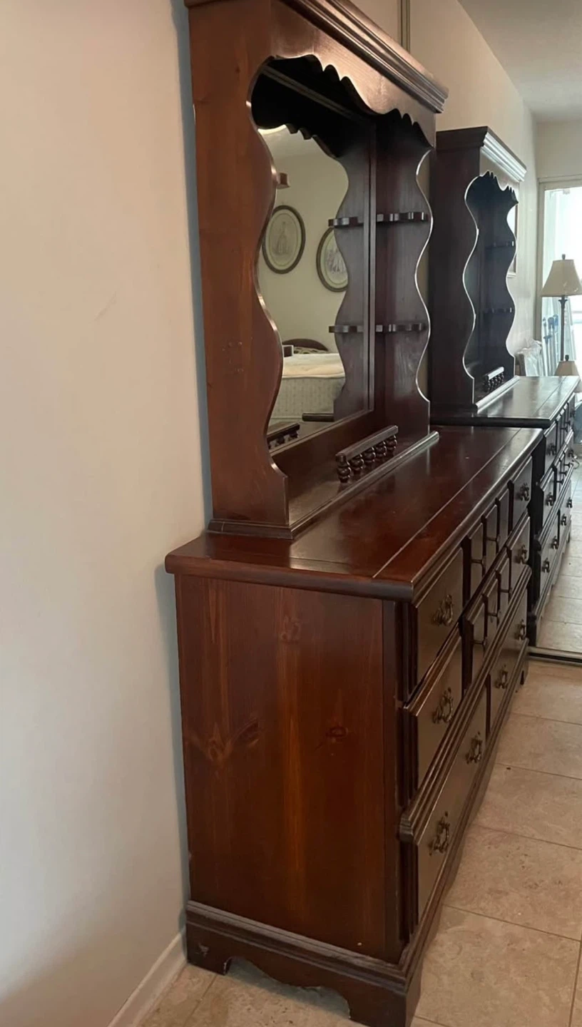Wooden Dresser with Mirror and Matching Bed Frame - photo 3