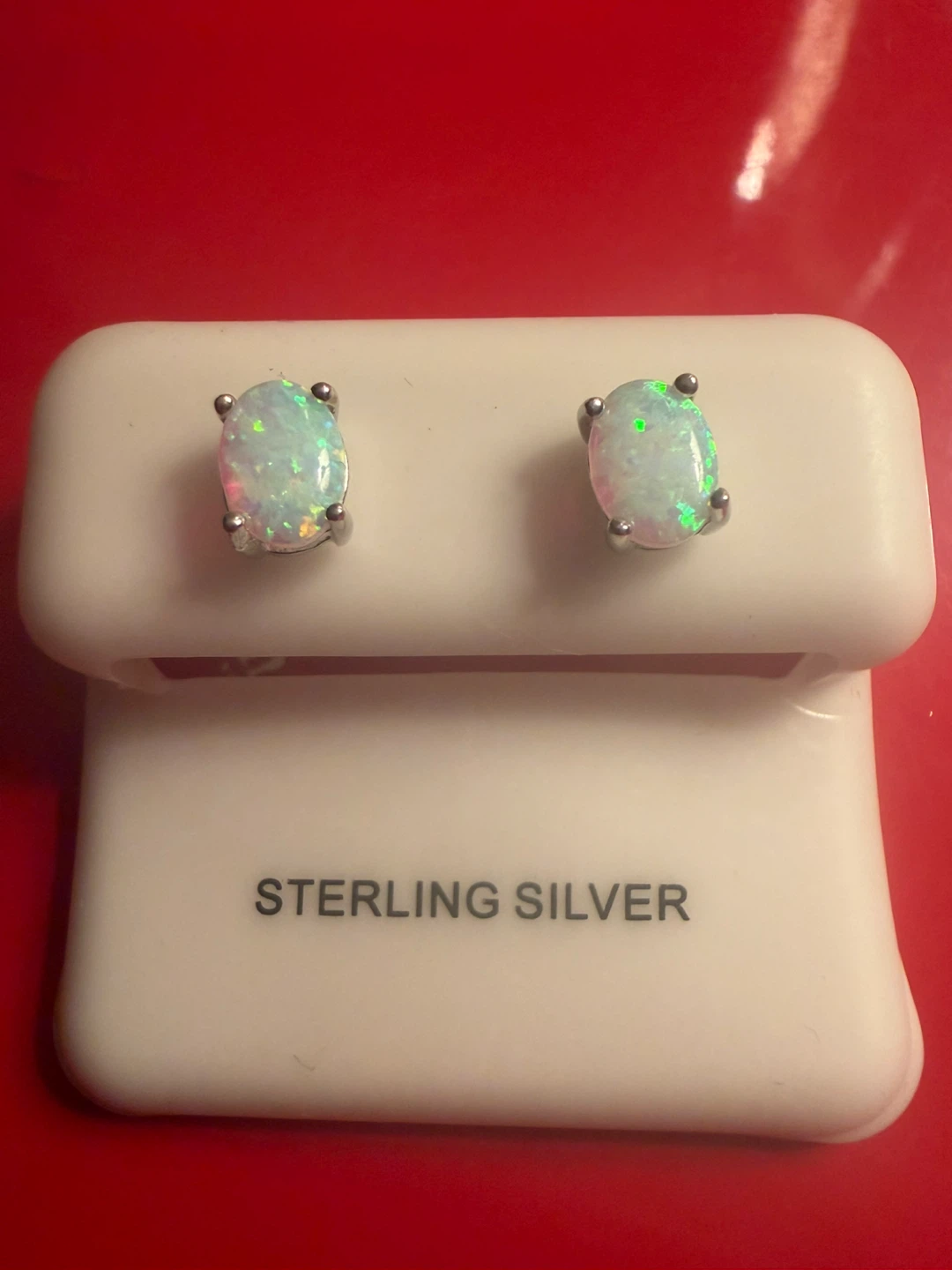 Sterling Silver Oval Opal Stud Earrings