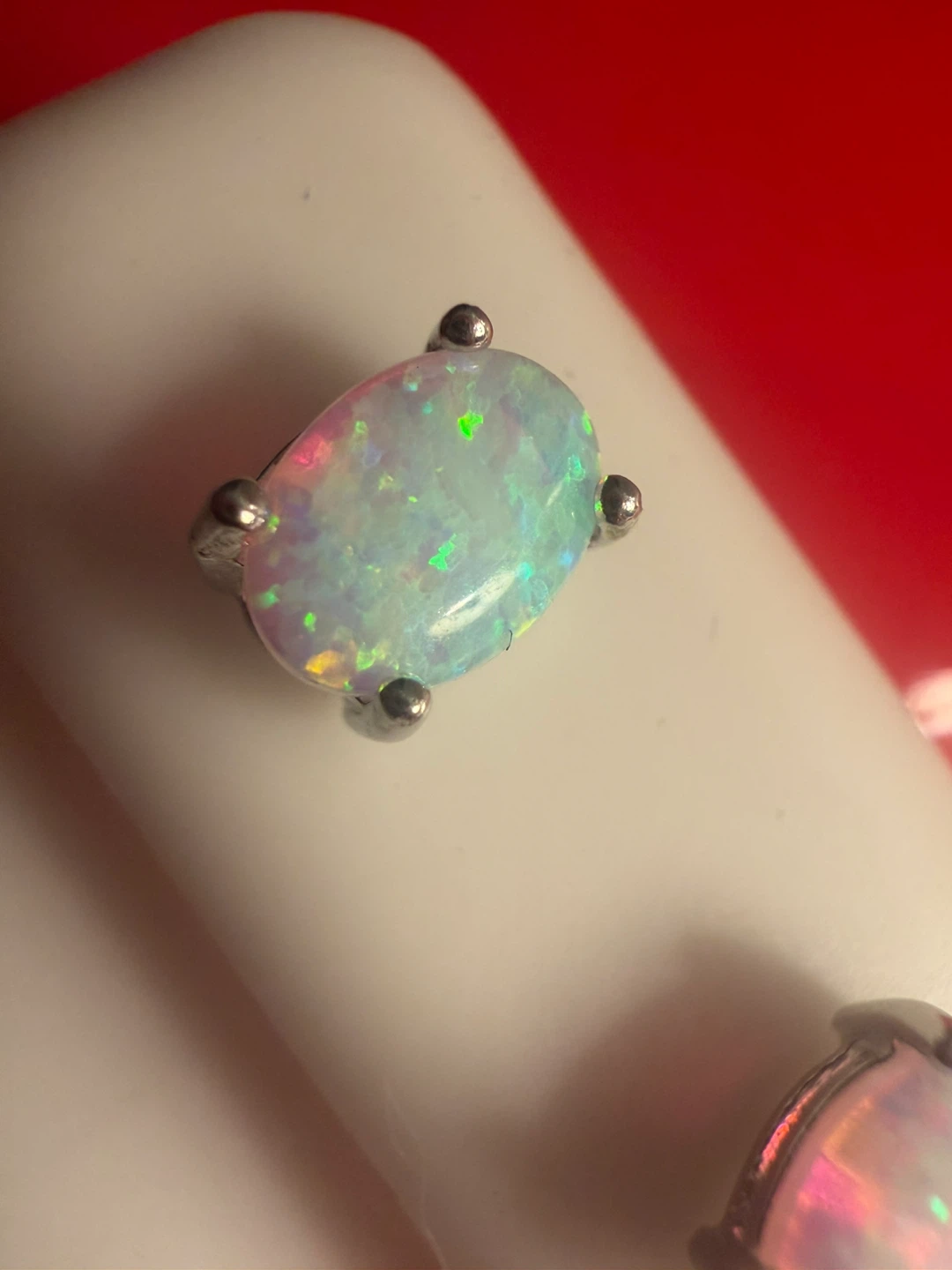 Sterling Silver Oval Opal Stud Earrings - photo 3