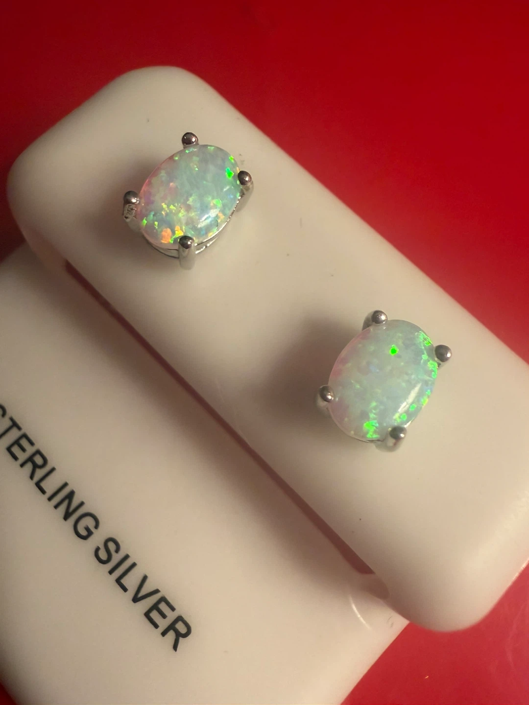 Sterling Silver Oval Opal Stud Earrings - photo 2