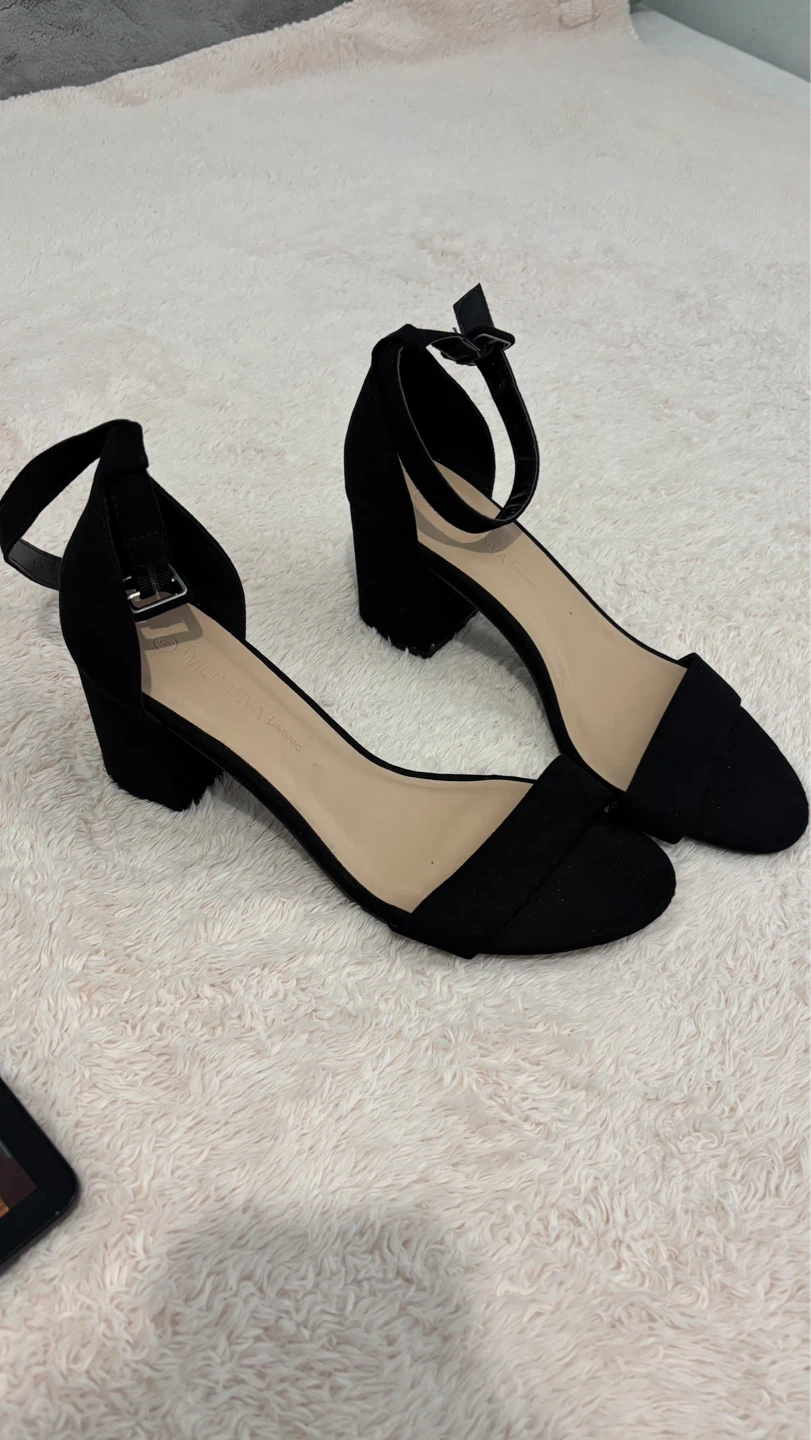 Black Suede Ankle Strap Block Heels