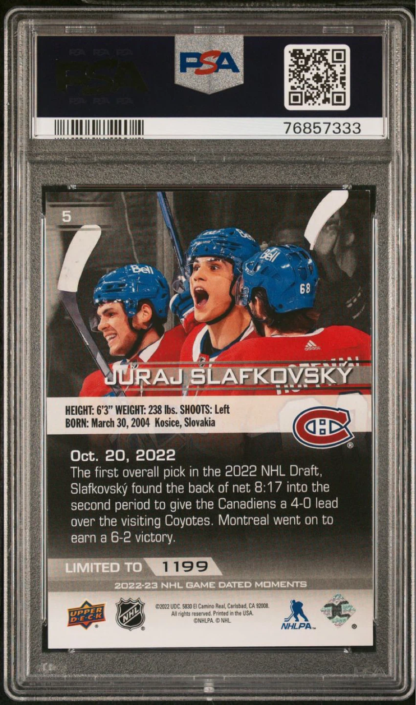 2022-23 Upper Deck Game-Dated Juraj Slafkovsky Rookie PSA 9 - photo 2