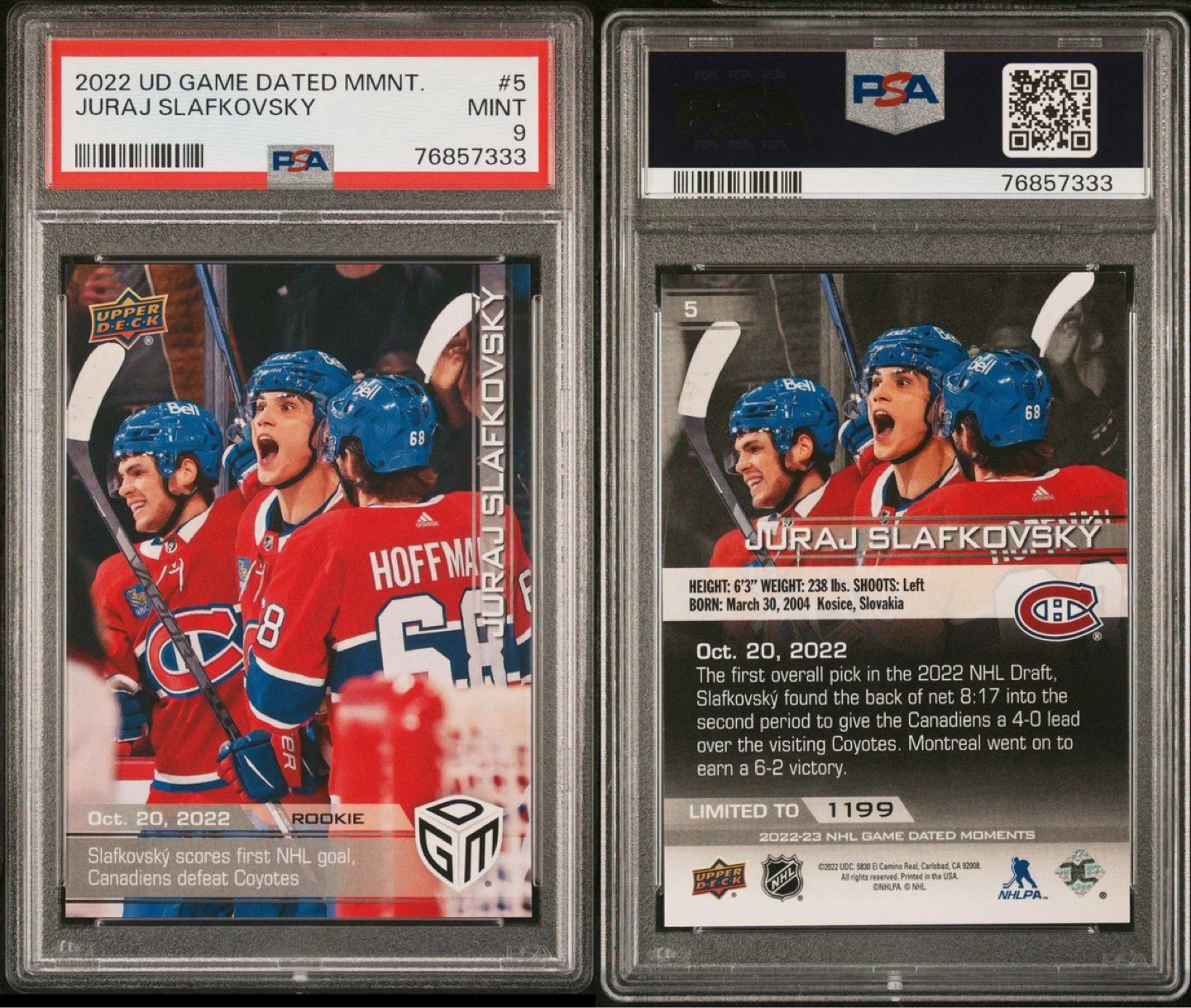 2022-23 Upper Deck Game-Dated Juraj Slafkovsky Rookie PSA 9 - photo 3