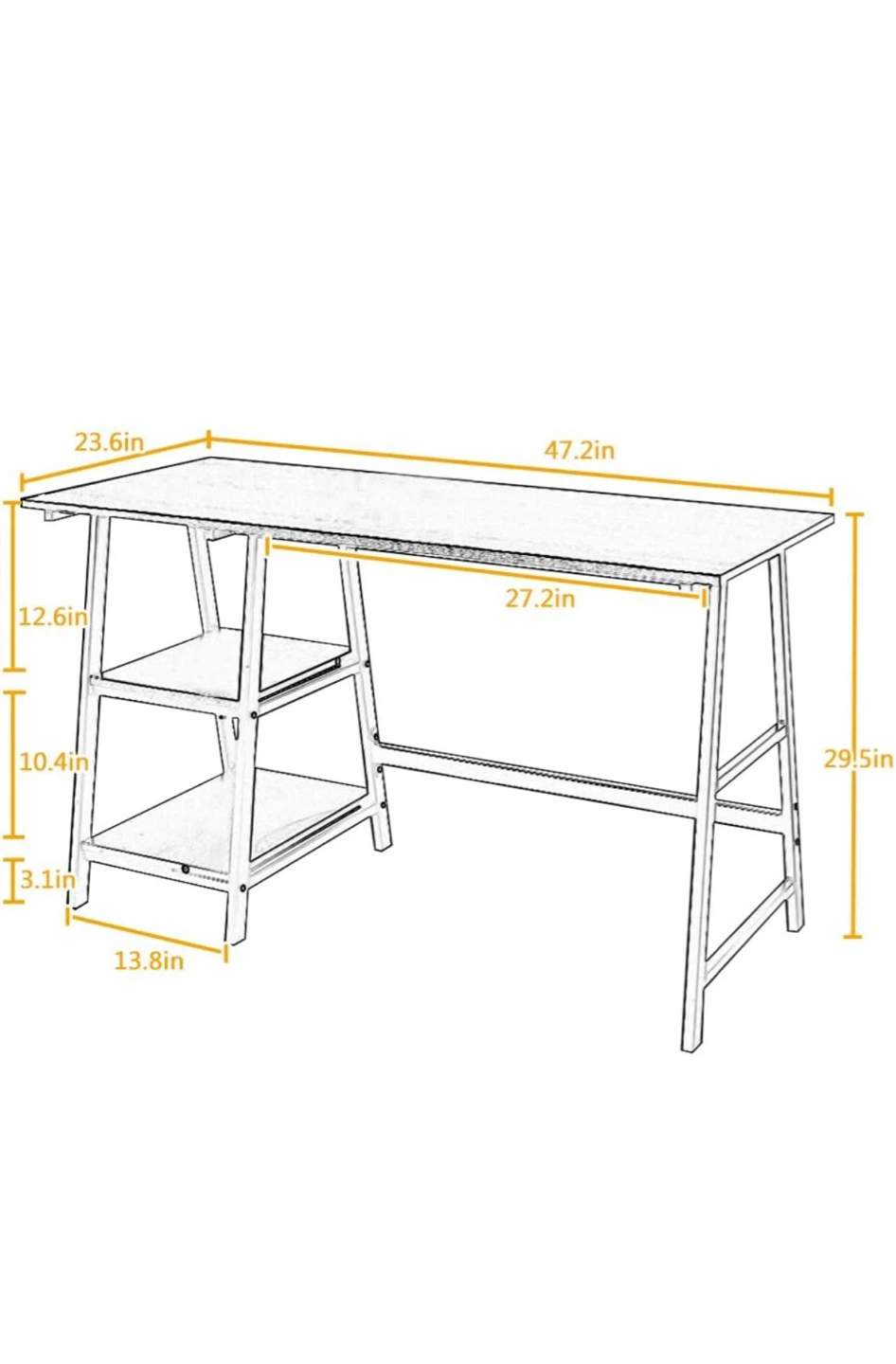 Wooden Top Desk with White Metal Frame and Shelves - photo 4