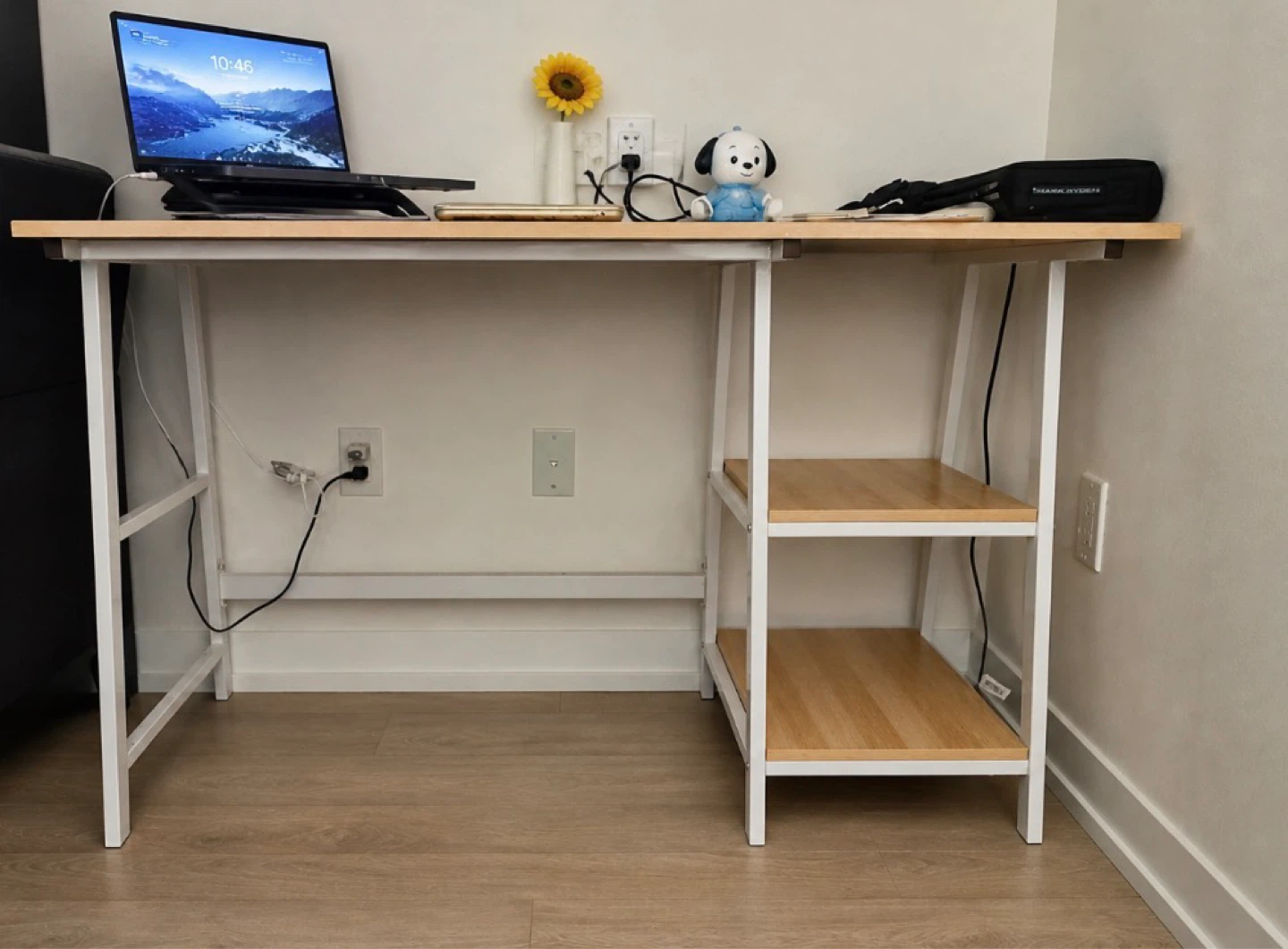 Wooden Top Desk with White Metal Frame and Shelves - photo 5