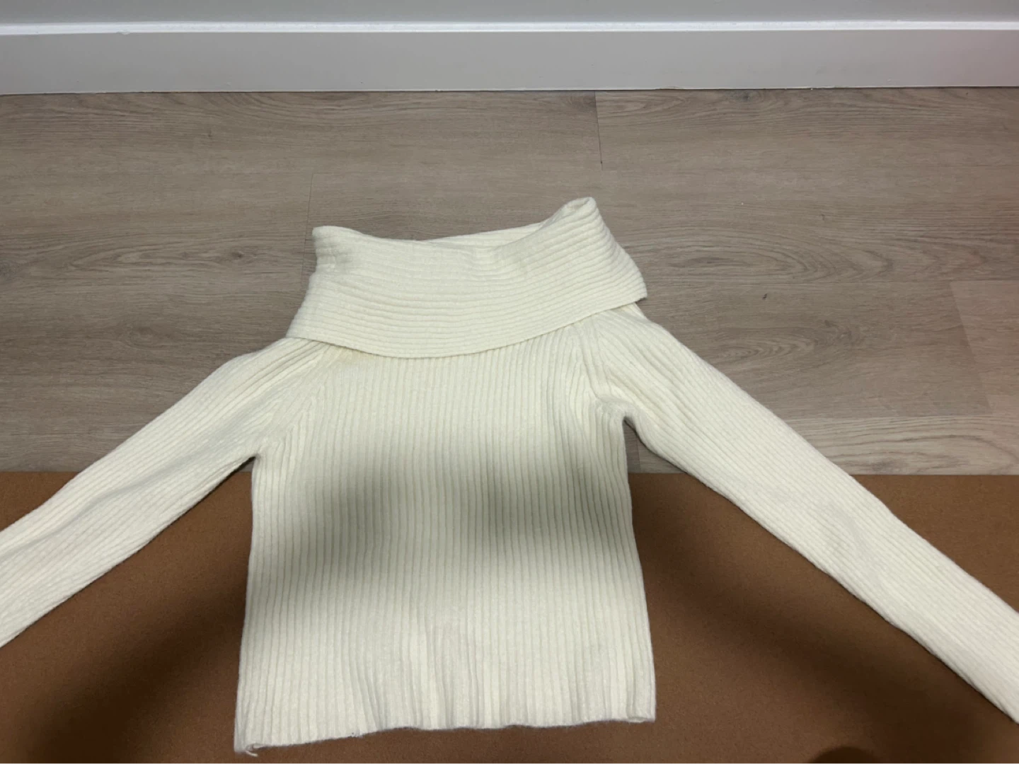 Cream Off-the-Shoulder Ribbed Sweater