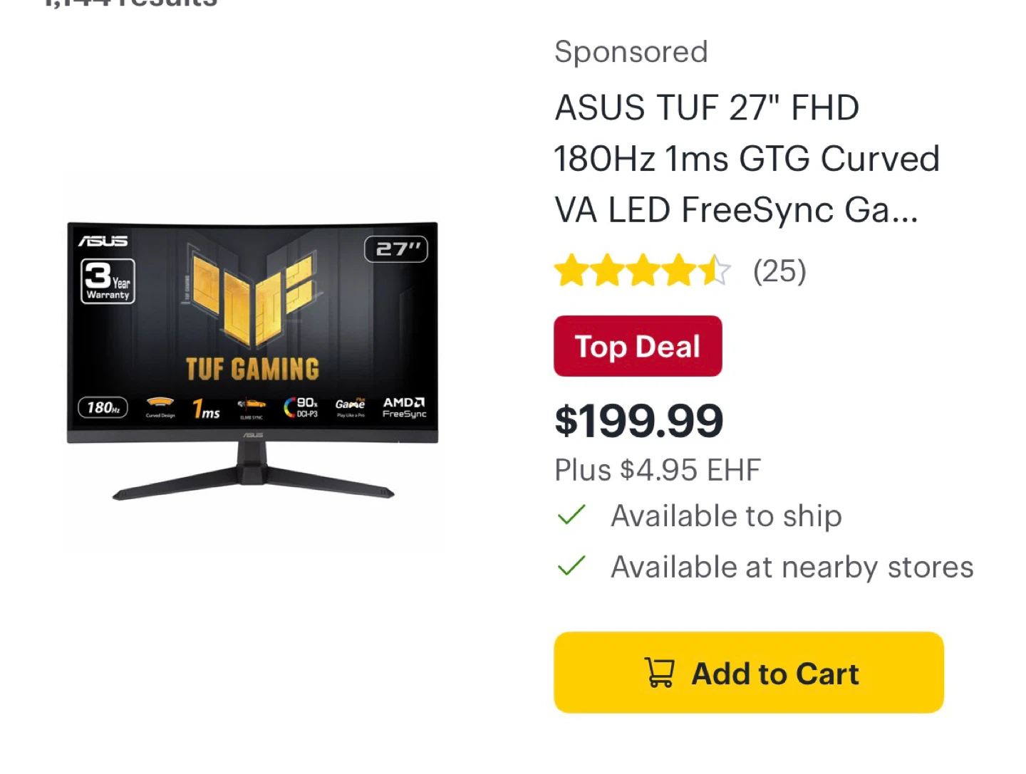 ASUS TUF Gaming 27" FHD 180Hz Curved Monitor