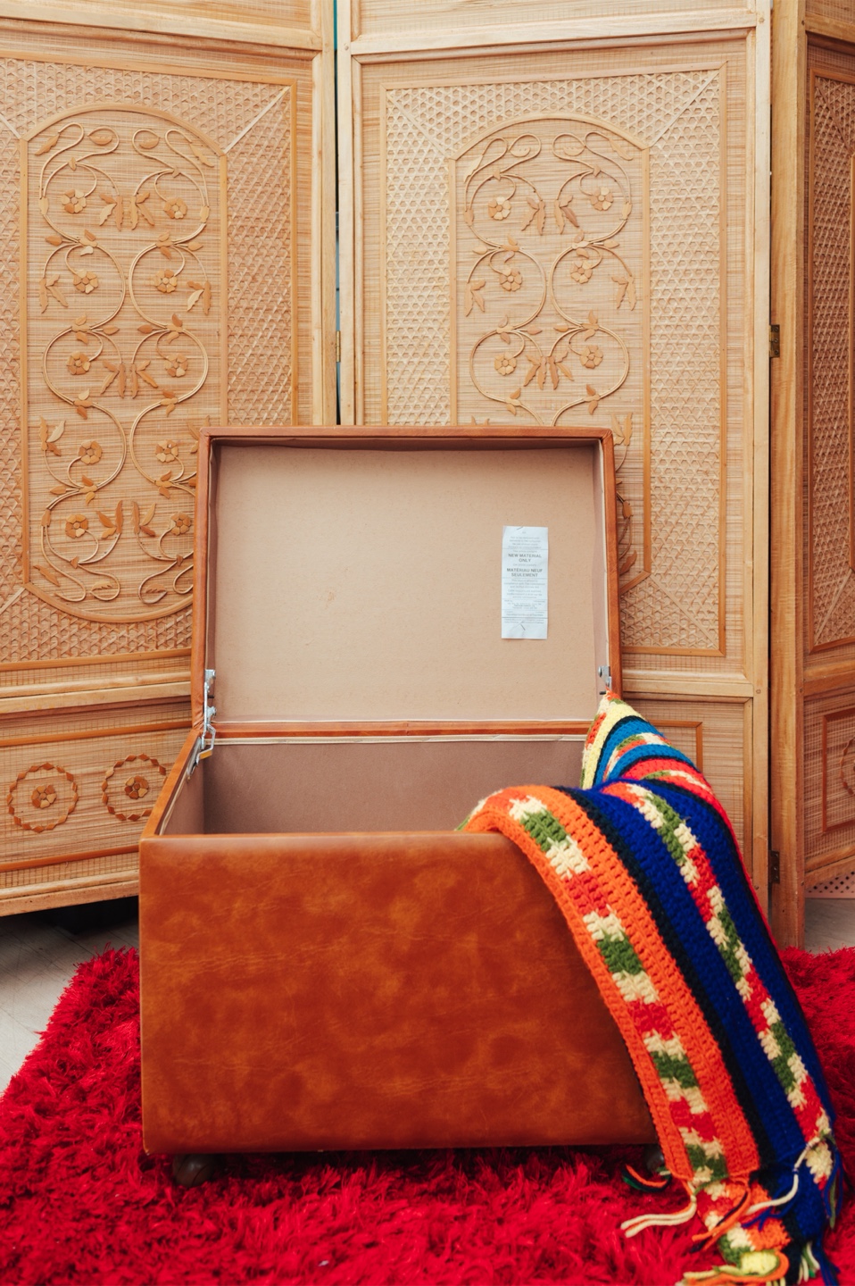 70s Embossed Vinyl Ottoman Storage Box / Record Storage - photo 5