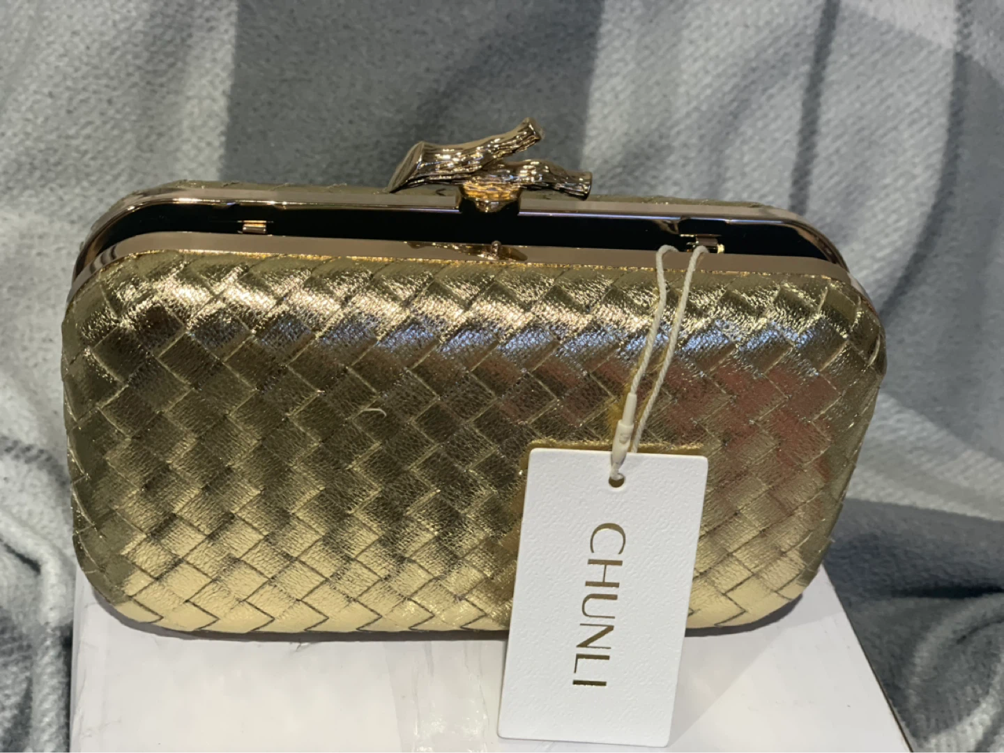 BRAND NEW Gold Woven Clutch Evening Bag with Chain
