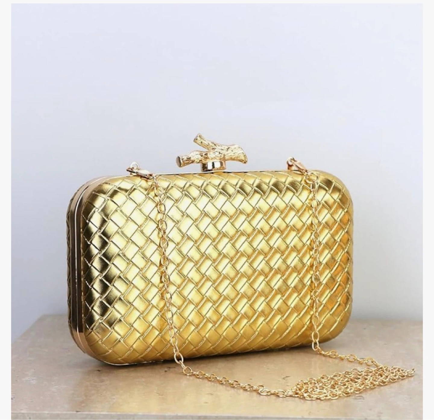 BRAND NEW Gold Woven Clutch Evening Bag with Chain - photo 5