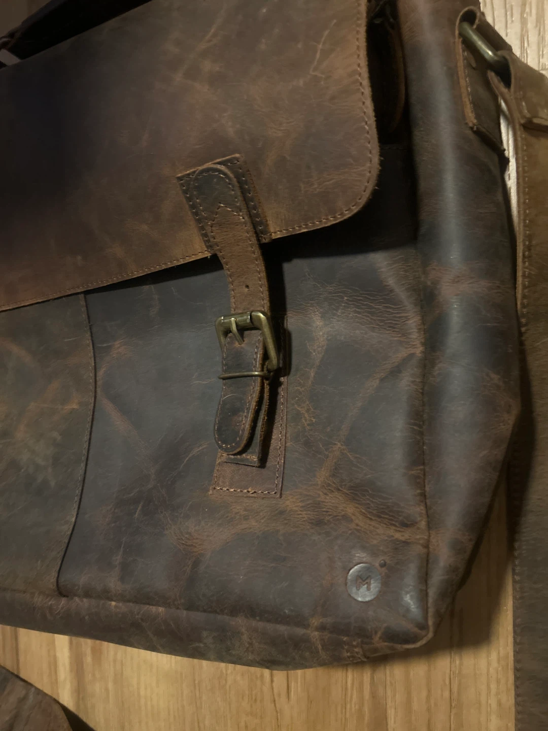 Distressed Brown Leather Messenger Bag - photo 2