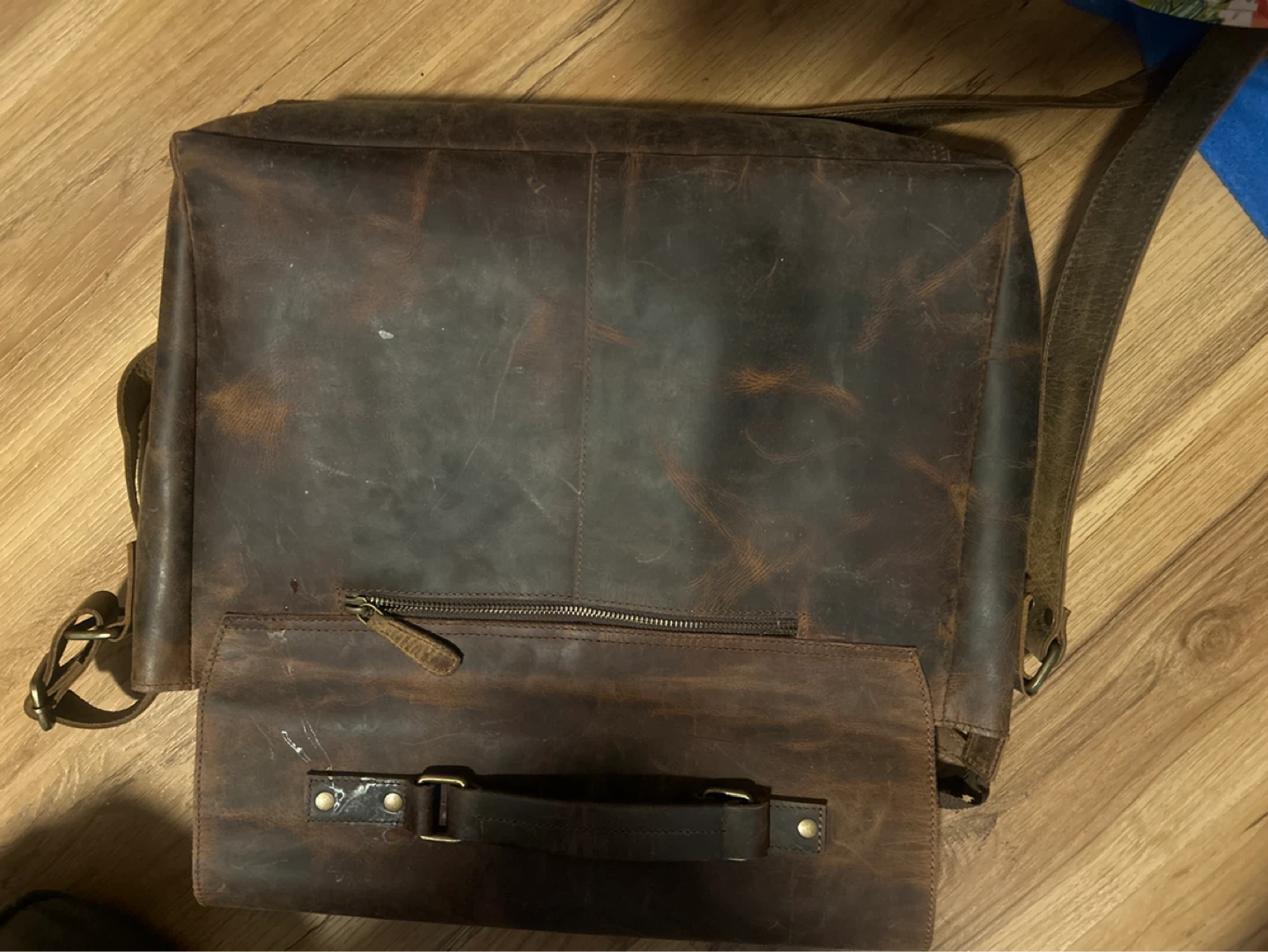 Distressed Brown Leather Messenger Bag - photo 4