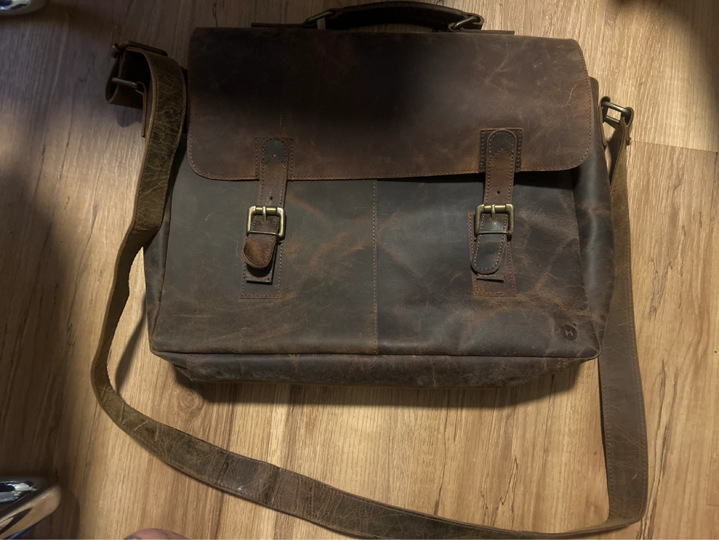 Distressed Brown Leather Messenger Bag