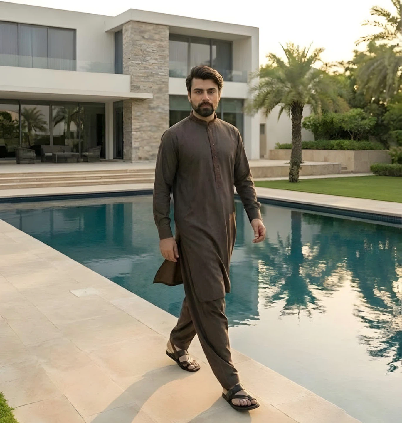 Men's Brown Kurta Kameez Set